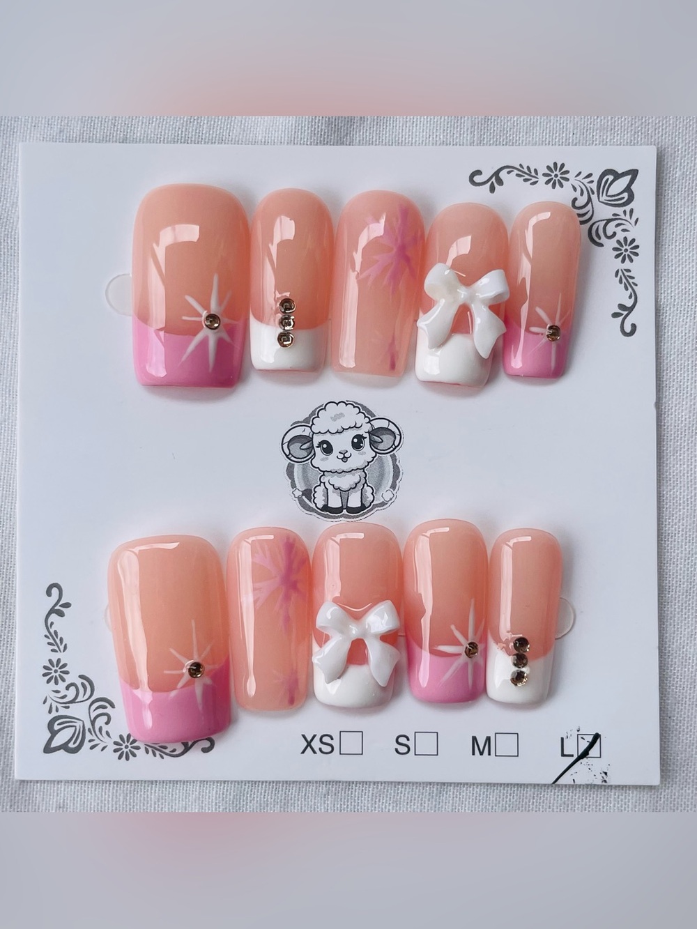 NEW Handmade Kawaii Pink Rhinestone 3D Bow PressOn Nails | Large| Long Square